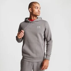 Men's Under Armour Essential Fleece Hoodie Pewter/White - 1373880 294 -Nike Sportwear Sales 1373880 294 M3