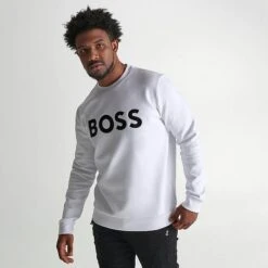 Men's Hugo Boss Salbo Crewneck Sweatshirt White/Black - 50482898 100 -Nike Sportwear Sales 50482898 100 M3