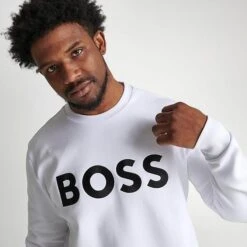 Men's Hugo Boss Salbo Crewneck Sweatshirt White/Black - 50482898 100 -Nike Sportwear Sales 50482898 100 M5