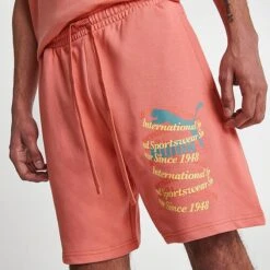 Men's Puma Sportswear International Logo Fleece Shorts Hibiscus - 62128448 690 -Nike Sportwear Sales 62128448 690 M5