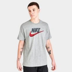 Nike Sportswear Brand Mark T-Shirt Dark Grey Heather/Black/Habanero Red - AR4993 063