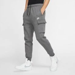 Men's Nike Sportswear Club Fleece Cargo Jogger Pants Charcoal Heather/Anthracite/White - CD3129Â 071