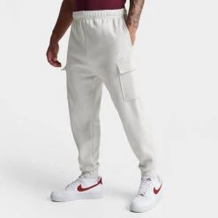 Men's Nike Sportswear Club Fleece Cargo Jogger Pants Light Bone/Light Bone/White - CD3129Â 072