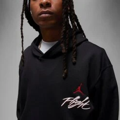 Nike Men's Jordan Essentials Flight Graphic Fleece Pullover Hoodie Black/Fire Red - DQ7505 011 -Nike Sportwear Sales DQ7505 011 M4