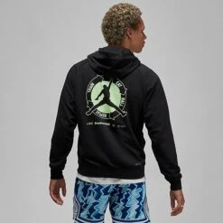 Nike Men's Jordan Dri-FIT Sport BC Fleece Hoodie Black/Light Liquid Lime - DV1290 010 -Nike Sportwear Sales DV1290 010 M3