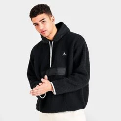 Nike Men's Jordan Essential Winter Fleece Hoodie Black/Black/Sail/Sail - DV1582 010 -Nike Sportwear Sales DV1582 010 M3