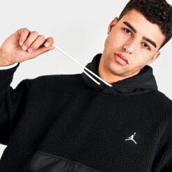 Nike Men's Jordan Essential Winter Fleece Hoodie Black/Black/Sail/Sail - DV1582 010 -Nike Sportwear Sales DV1582 010 M5