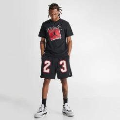 Nike Men's Jordan Essentials Graphic Mesh Shorts Black/White - DX9671 010 -Nike Sportwear Sales DX9671 010 M2