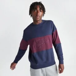 Men's Nike Club French Terry Colorblocked Crewneck Sweatshirt Midnight Navy/Night Maroon - FB7848 410 -Nike Sportwear Sales FB7848 410 M3