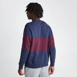 Men's Nike Club French Terry Colorblocked Crewneck Sweatshirt Midnight Navy/Night Maroon - FB7848 410 -Nike Sportwear Sales FB7848 410 M4