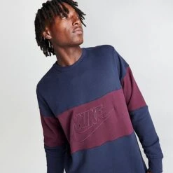 Men's Nike Club French Terry Colorblocked Crewneck Sweatshirt Midnight Navy/Night Maroon - FB7848 410 -Nike Sportwear Sales FB7848 410 M5