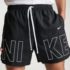Men's Nike Sportswear Embroidered Woven Flow Shorts Black/White - FJ1653 010 -Nike Sportwear Sales FJ1653 010 M5