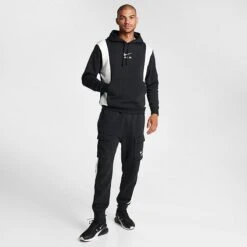 Men's Nike Air Retro Swoosh Fleece Pullover Hoodie Black/Black/Summit White - FN7691 010 -Nike Sportwear Sales FN7691 010 M2
