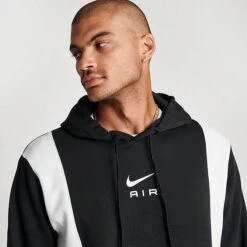Men's Nike Air Retro Swoosh Fleece Pullover Hoodie Black/Black/Summit White - FN7691 010 -Nike Sportwear Sales FN7691 010 M5