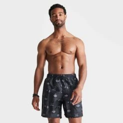 Men's Adidas Originals Trefoil Graphic Print Swim Shorts Black - HM6218 001