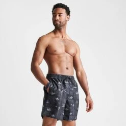 Men's Adidas Originals Trefoil Graphic Print Swim Shorts Black - HM6218 001 -Nike Sportwear Sales HM6218 001 M3