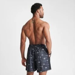 Men's Adidas Originals Trefoil Graphic Print Swim Shorts Black - HM6218 001 -Nike Sportwear Sales HM6218 001 M4