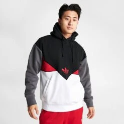 Men's Adidas Originals Adicolor Colorado Pullover Hoodie Black/Better Scarlet/Grey - IJ9466 001 -Nike Sportwear Sales IJ9466 001 M3
