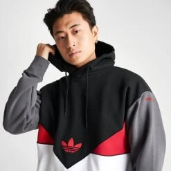 Men's Adidas Originals Adicolor Colorado Pullover Hoodie Black/Better Scarlet/Grey - IJ9466 001 -Nike Sportwear Sales IJ9466 001 M5