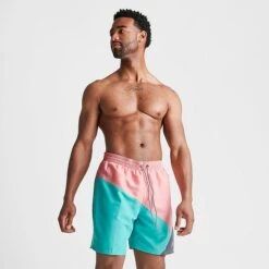 Men's Nike Essential Jackknife Logo 7" Swim Shorts Pink/Green/Iron Grey - NESSC469 018 -Nike Sportwear Sales NESSC469 018 M3