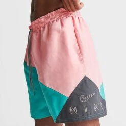 Men's Nike Essential Jackknife Logo 7" Swim Shorts Pink/Green/Iron Grey - NESSC469 018 -Nike Sportwear Sales NESSC469 018 M5