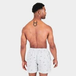 Men's Nike Swoosh All-Over Print 5-Inch Swim Shorts White/Grey - NESSC485 100 -Nike Sportwear Sales NESSC485 100 M4
