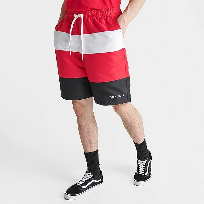 Men's Sonneti London Striped Swim Shorts Red/Black - SNM13121 090 3 Men's Sonneti London Striped Swim Shorts Red/Black - SNM13121 090