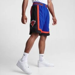 Men's Mitchell & Ness New York Knicks NBA 1996-97 Away Basketball Shorts Royal Blue/Black/Orange - YKROYA96 410 -Nike Sportwear Sales YKROYA96 410 M3